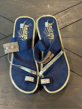 Wedge Summer Sandal with Gold Straps with Bling